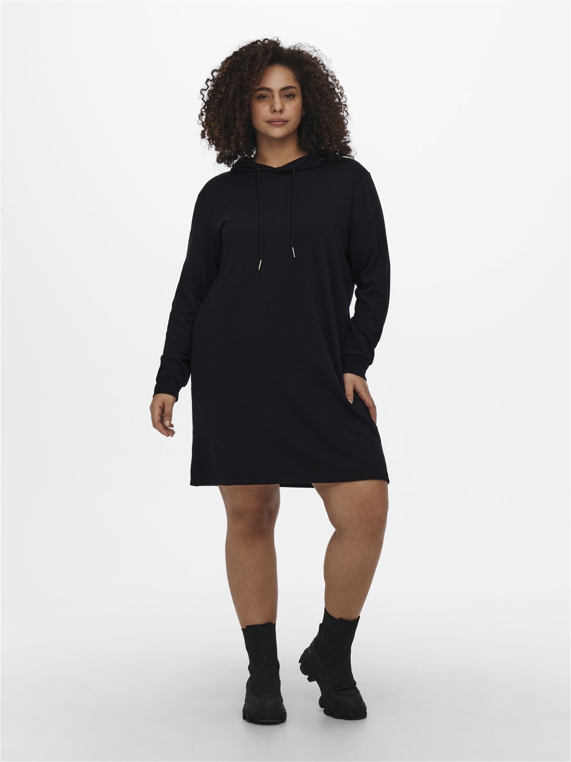 ONLY Curvy hooded sweat Dress -Black - 15249175