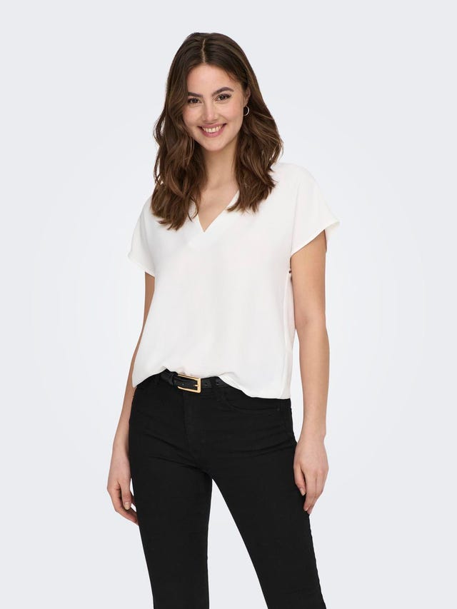 ONLY Solid colored V-neck Top - 15249287