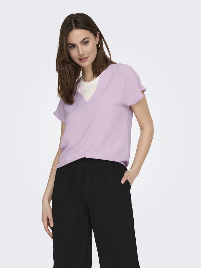 ONLY Solid colored V-neck Top - 15249287