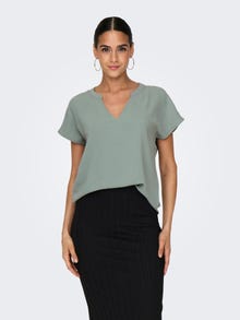 ONLY Solid colored V-neck Top -Chinois Green - 15249287