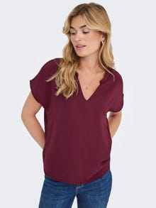ONLY Tavapärane lõige V-kaelus Volüümikad varrukad Top -Maroon Banner - 15249287