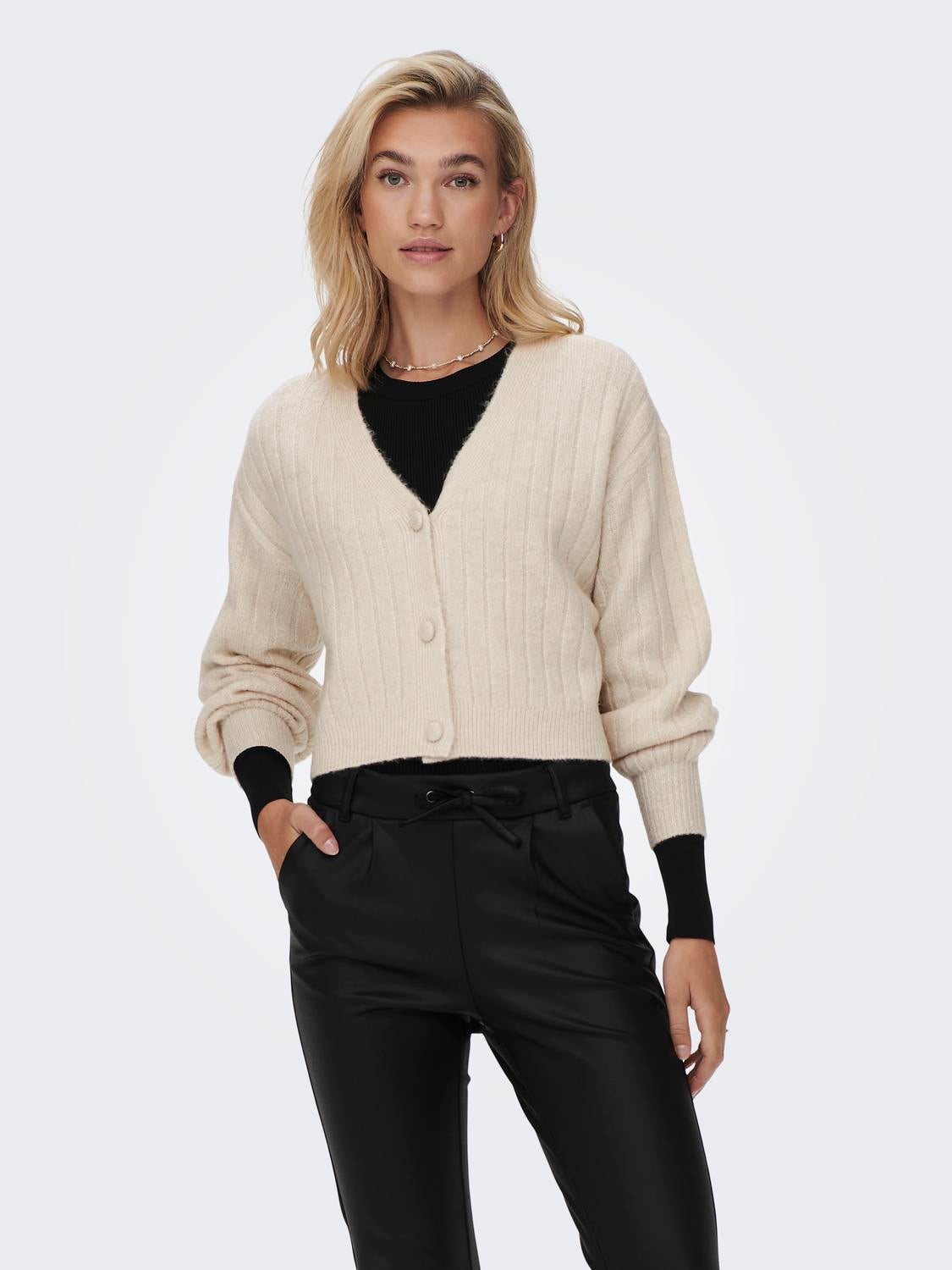 V-neck Knitted Cardigan | Beige | ONLY®