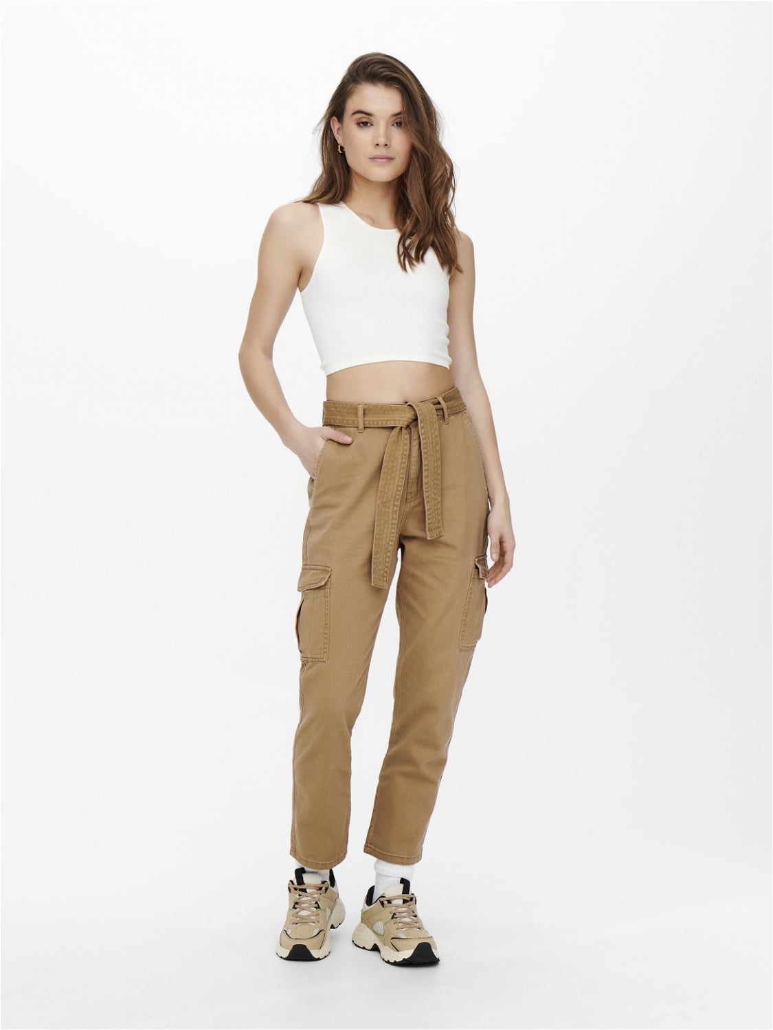 Womens Petite Cuff Hem High Waist Cargo Trouser  Boohoo UK