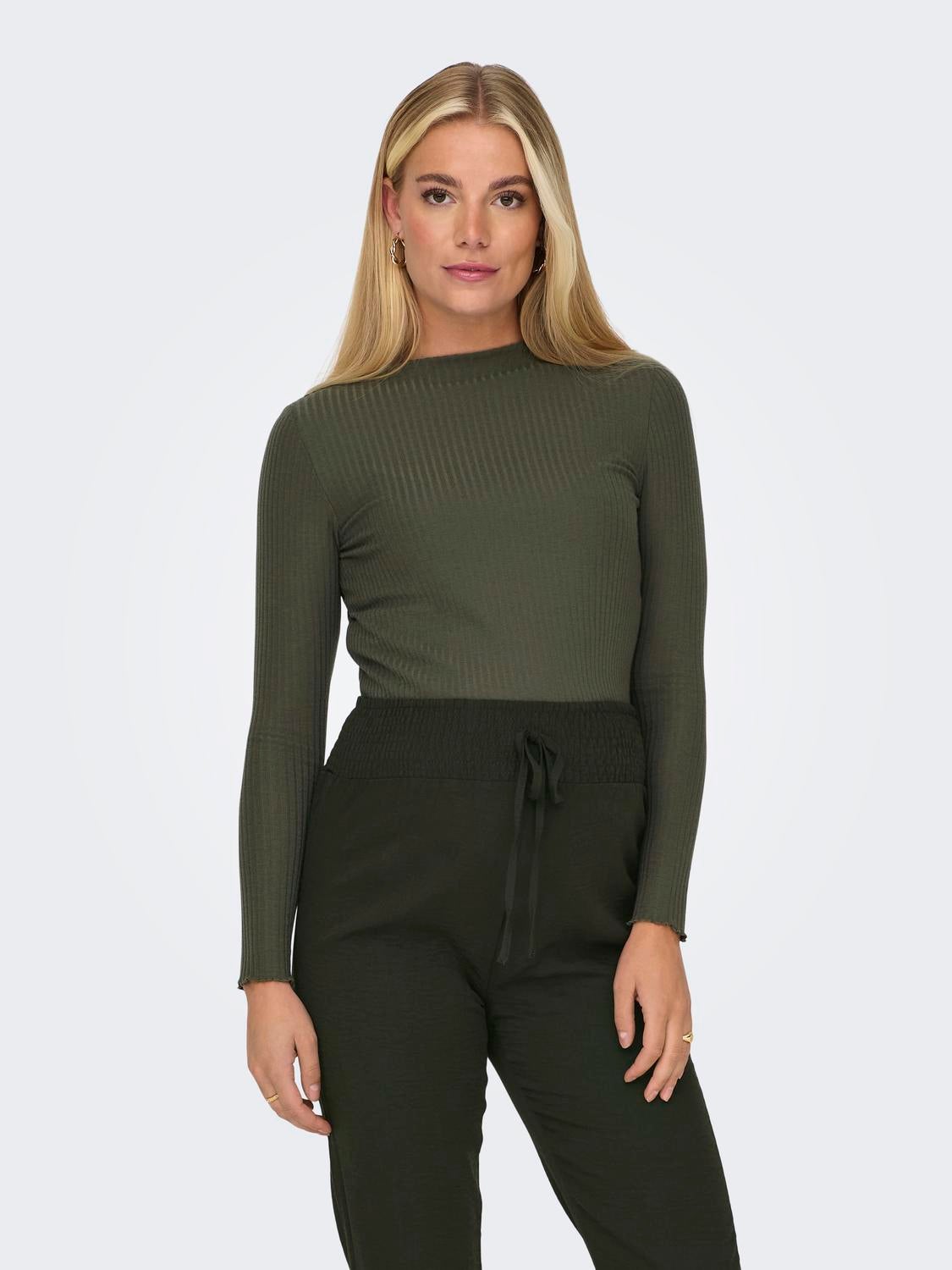 Bodycon Fit High neck Top Medium Green ONLY