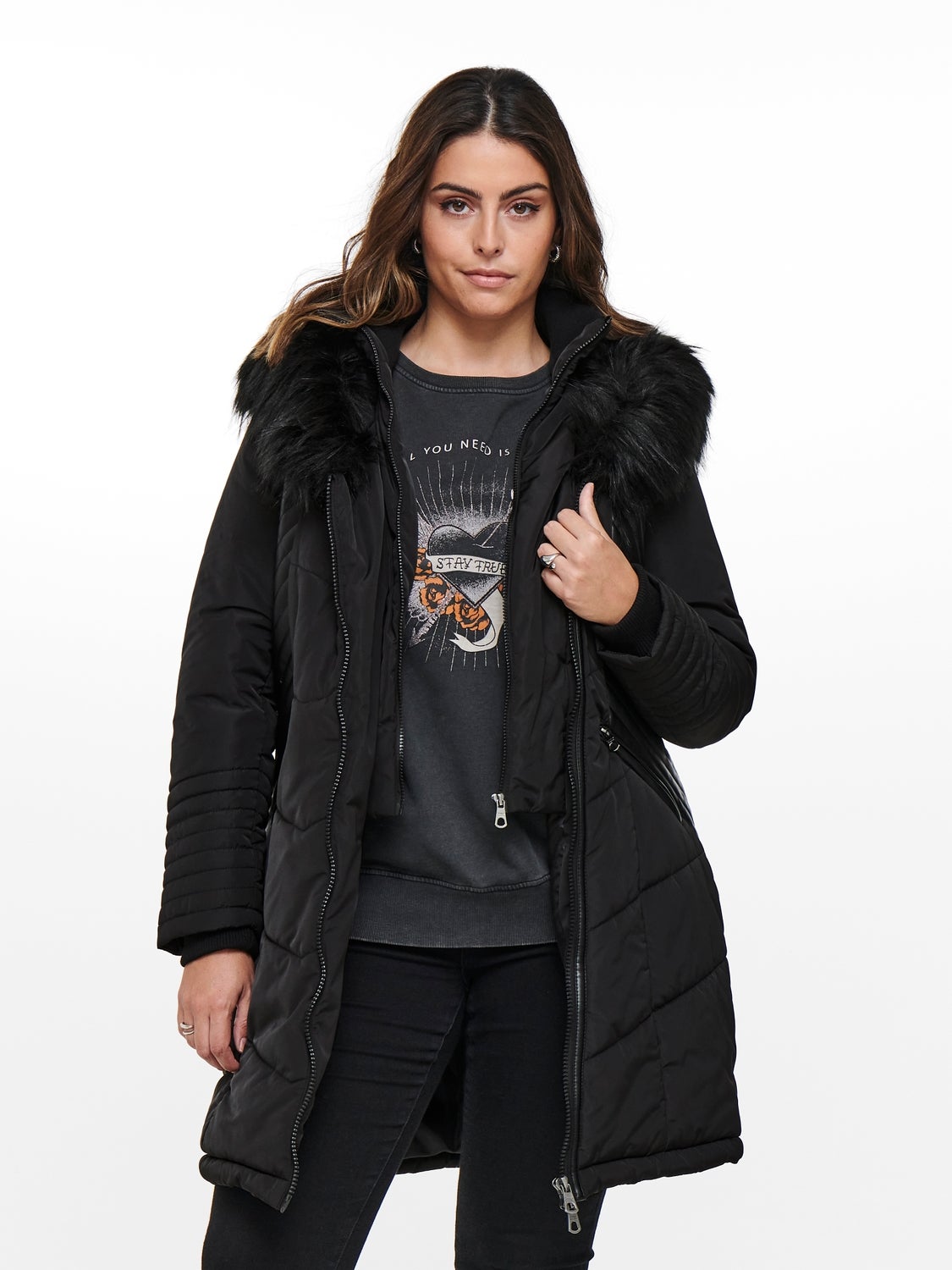 Linette fur hood sale coat black