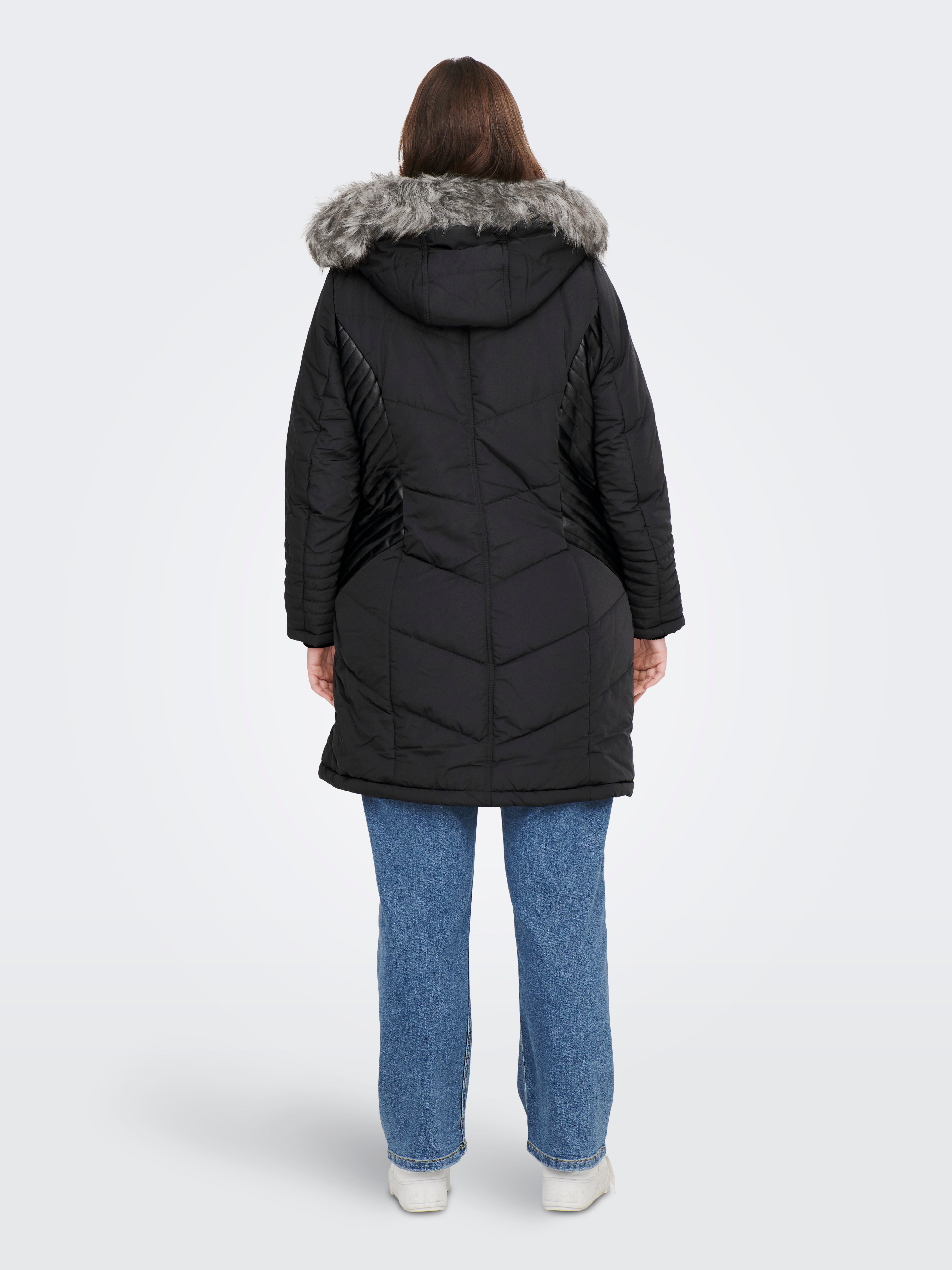 Linette fur cheap hood coat black