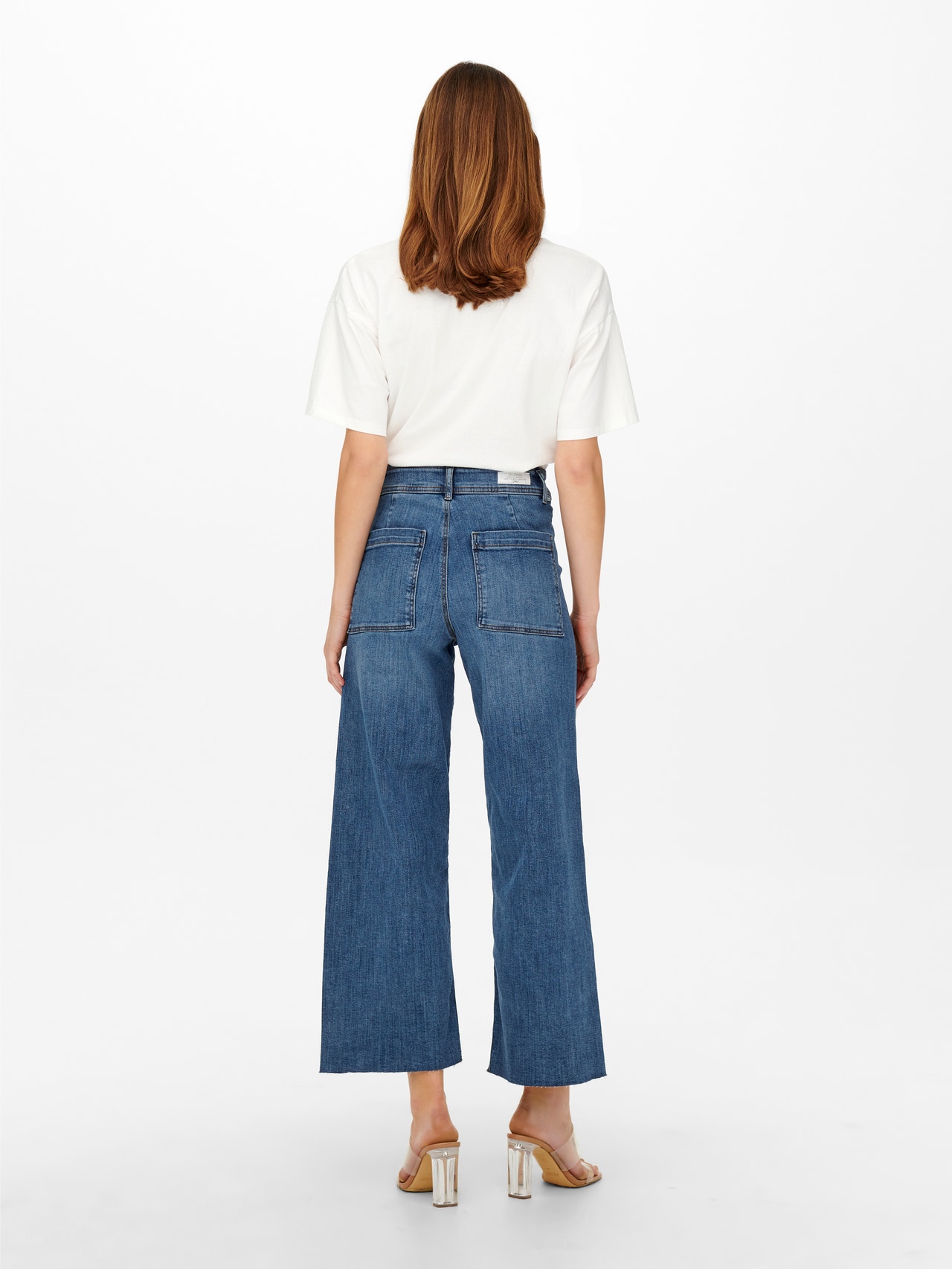 ONLY Straight Fit High waist Cut-off hems Jeans -Medium Blue Denim - 15249868