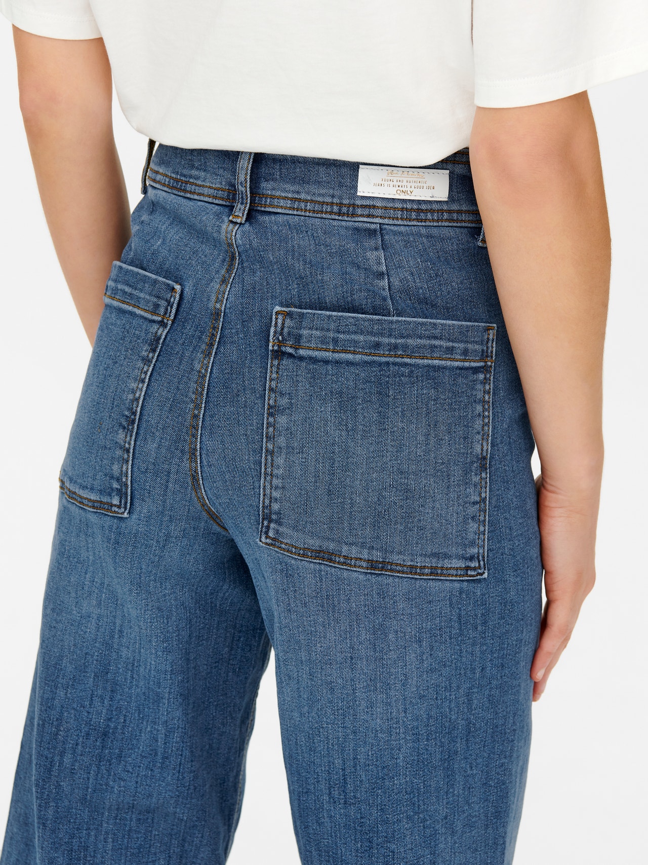 ONLY Jeans Straight Fit Taille haute Ourlet coupé -Medium Blue Denim - 15249868