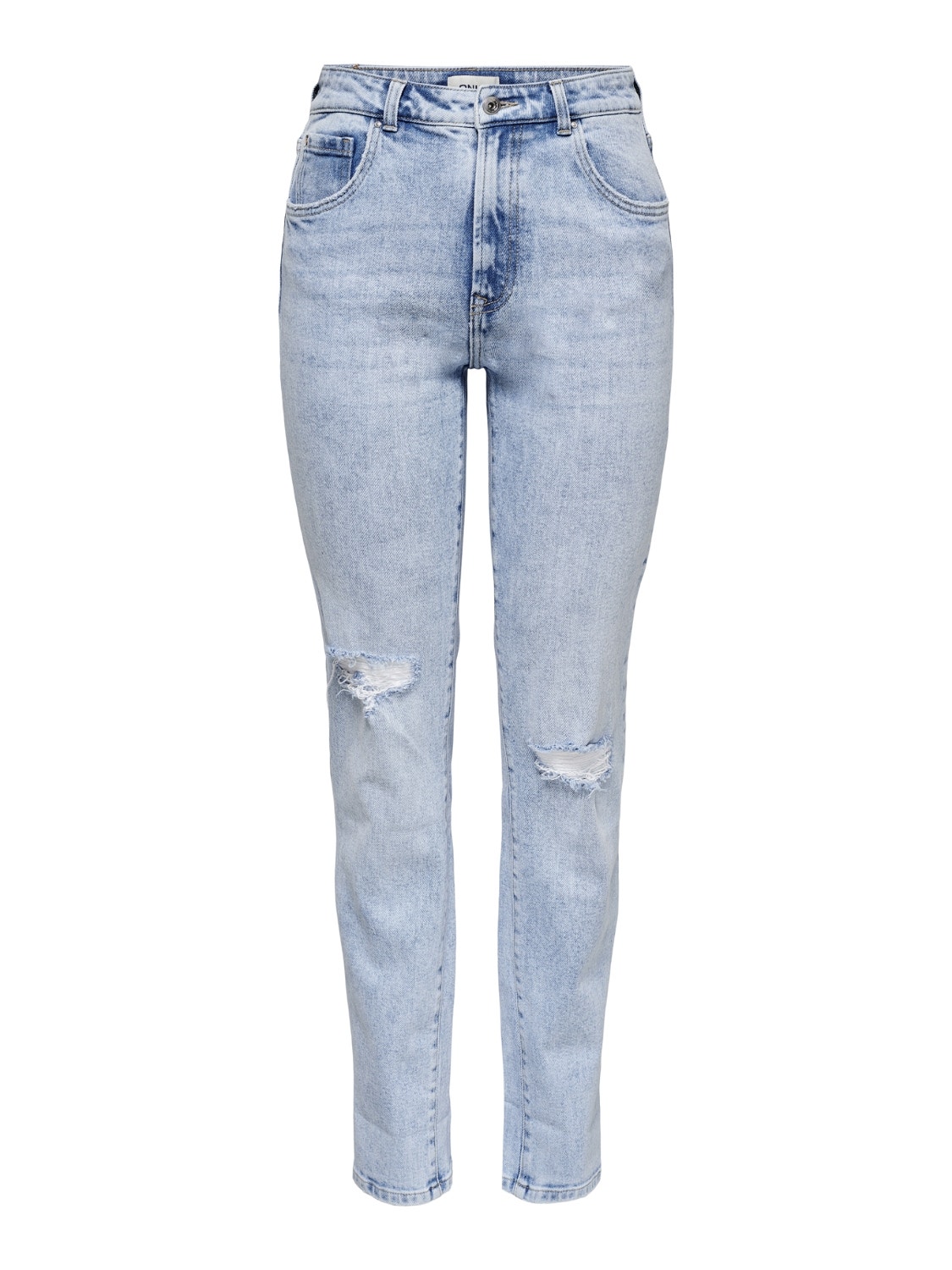 ONLY Jeans Slim Fit Taille haute Ourlé destroy -Light Blue Denim - 15250065
