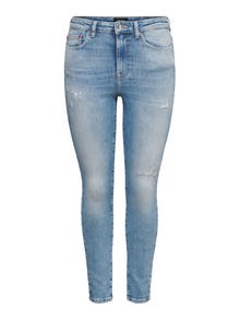 ONLY ONLICONIC High Waist Skinny ANKLE DESTROYED Jeans -Light Medium Blue Denim - 15250149