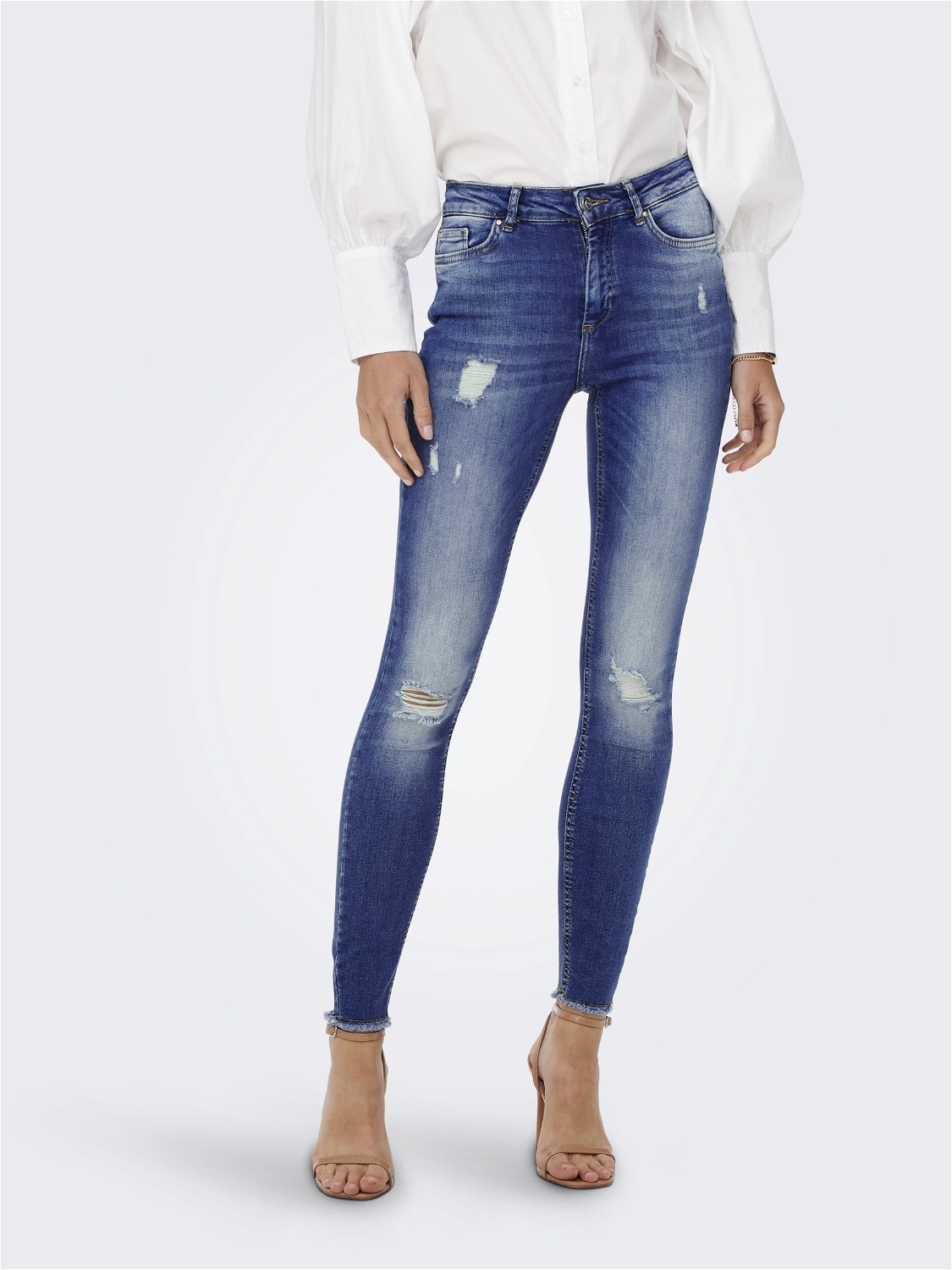 ONLY ONLBLUSH MID Waist SKINNY DESTROYED ANKLE Jeans -Medium Blue Denim - 15250169