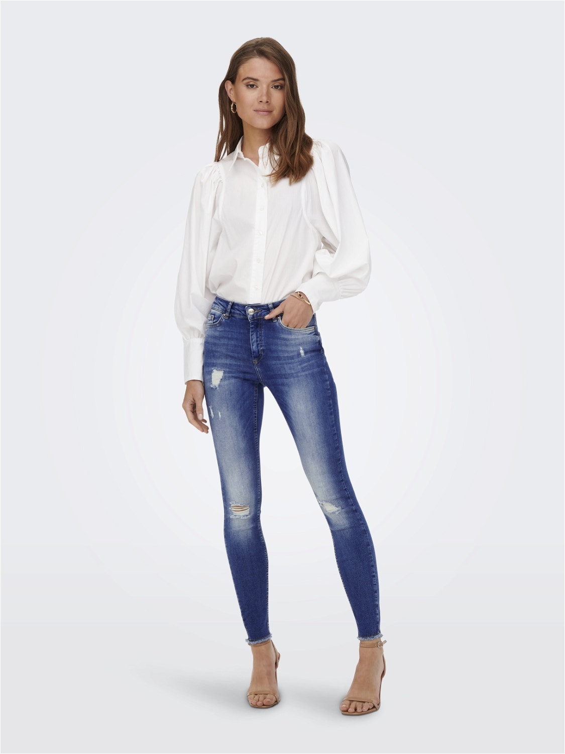 ONLY ONLBlush Mid Ankle Destroyed Skinny Fit Jeans -Medium Blue Denim - 15250169