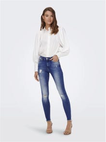 ONLY Skinny Fit Mittlere Taille Offener Saum Jeans -Medium Blue Denim - 15250169