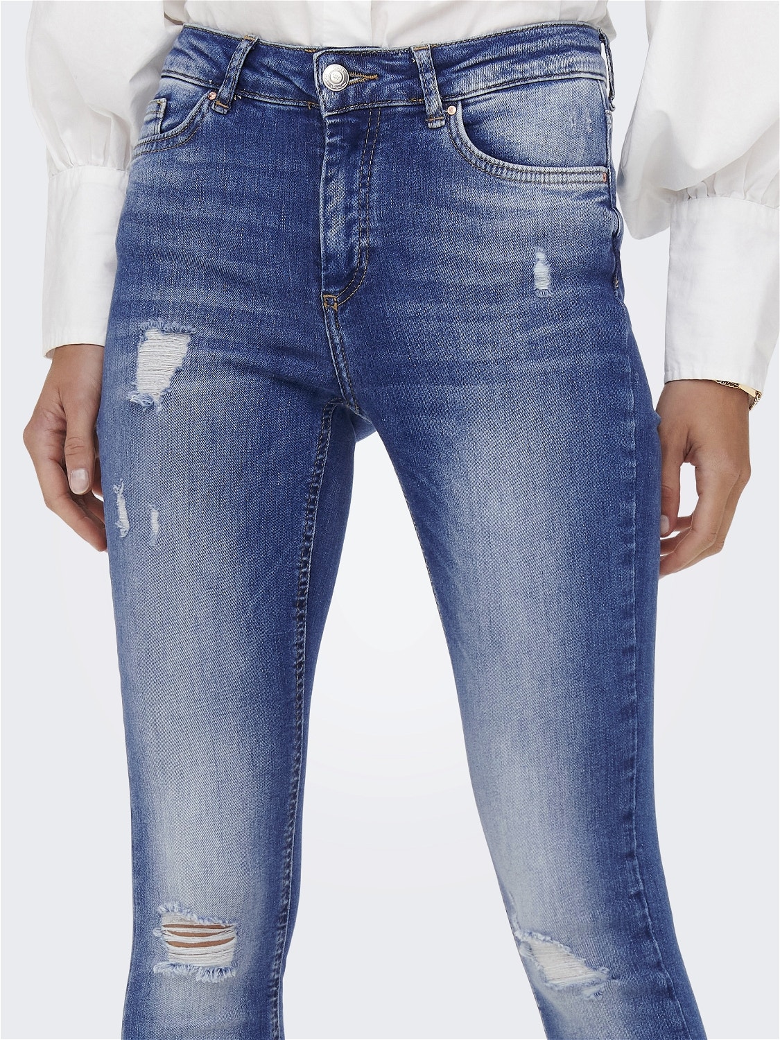 ONLY ONLBLUSH MID Waist SKINNY DESTROYED ANKLE Jeans -Medium Blue Denim - 15250169
