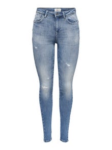 ONLY ONLPOWER MID WAIST PUSH UP SKINNY DESTROYED Jeans -Light Medium Blue Denim - 15250324