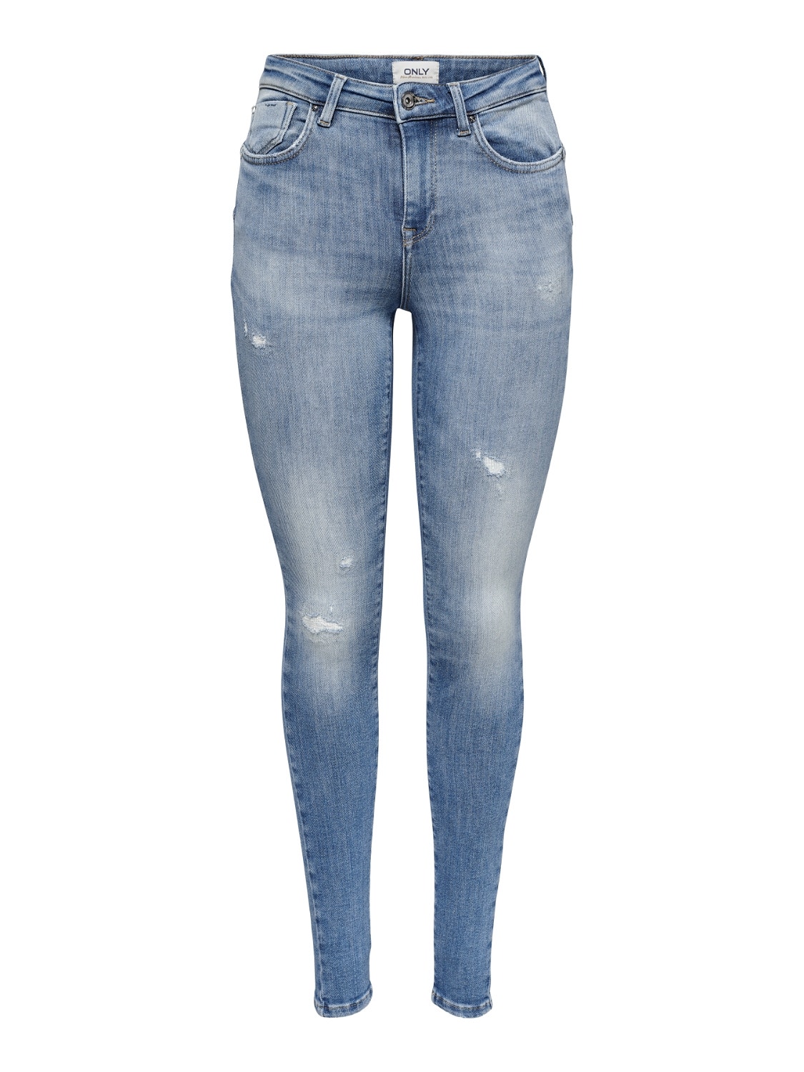 ONLY ONLPOWER MID WAIST PUSH UP SKINNY DESTROYED Jeans -Light Medium Blue Denim - 15250324