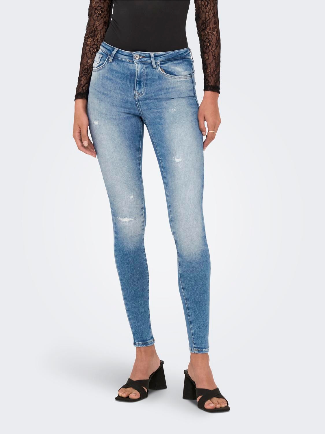 ONLY Skinny Fit Mittlere Taille Offener Saum Jeans -Light Medium Blue Denim - 15250324