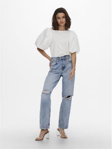 ONLY Straight Fit High waist Destroyed hems Jeans -Medium Blue Denim - 15250328