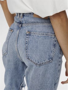 ONLY Straight Fit High waist Destroyed hems Jeans -Medium Blue Denim - 15250328