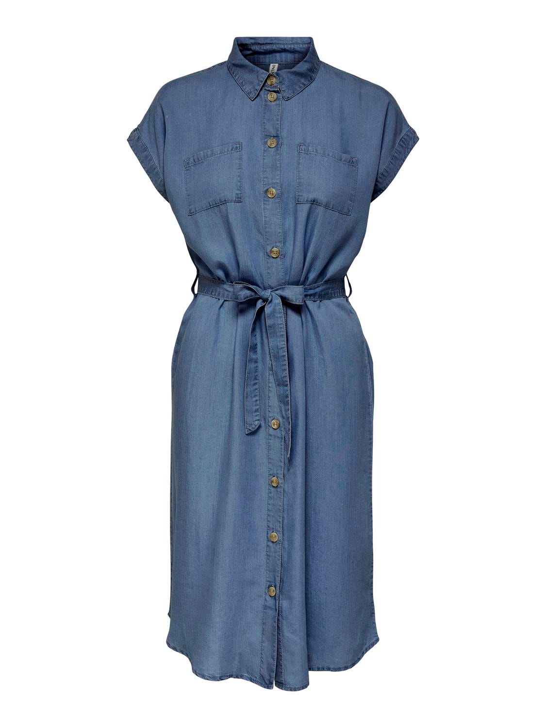 ONLY Loose Fit Round Neck Short dress -Dark Blue Denim - 15250429