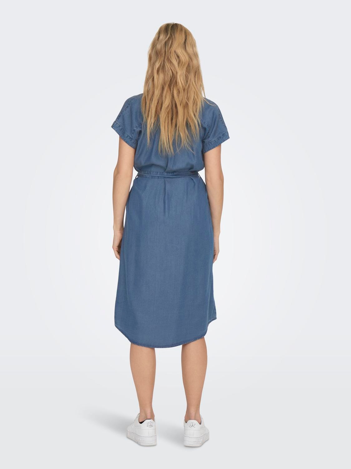 ONLY Locker geschnitten Rundhals Kurzes Kleid -Dark Blue Denim - 15250429