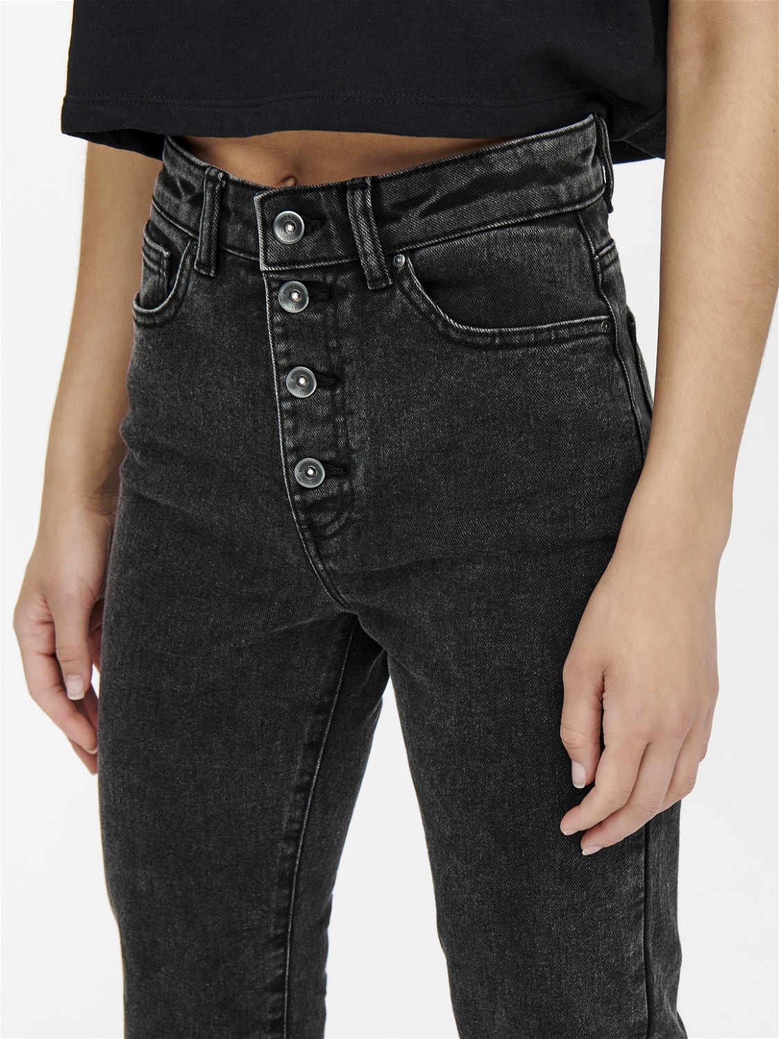 ONLY ONLEmily høy midje Straight fit jeans -Washed Black - 15250500