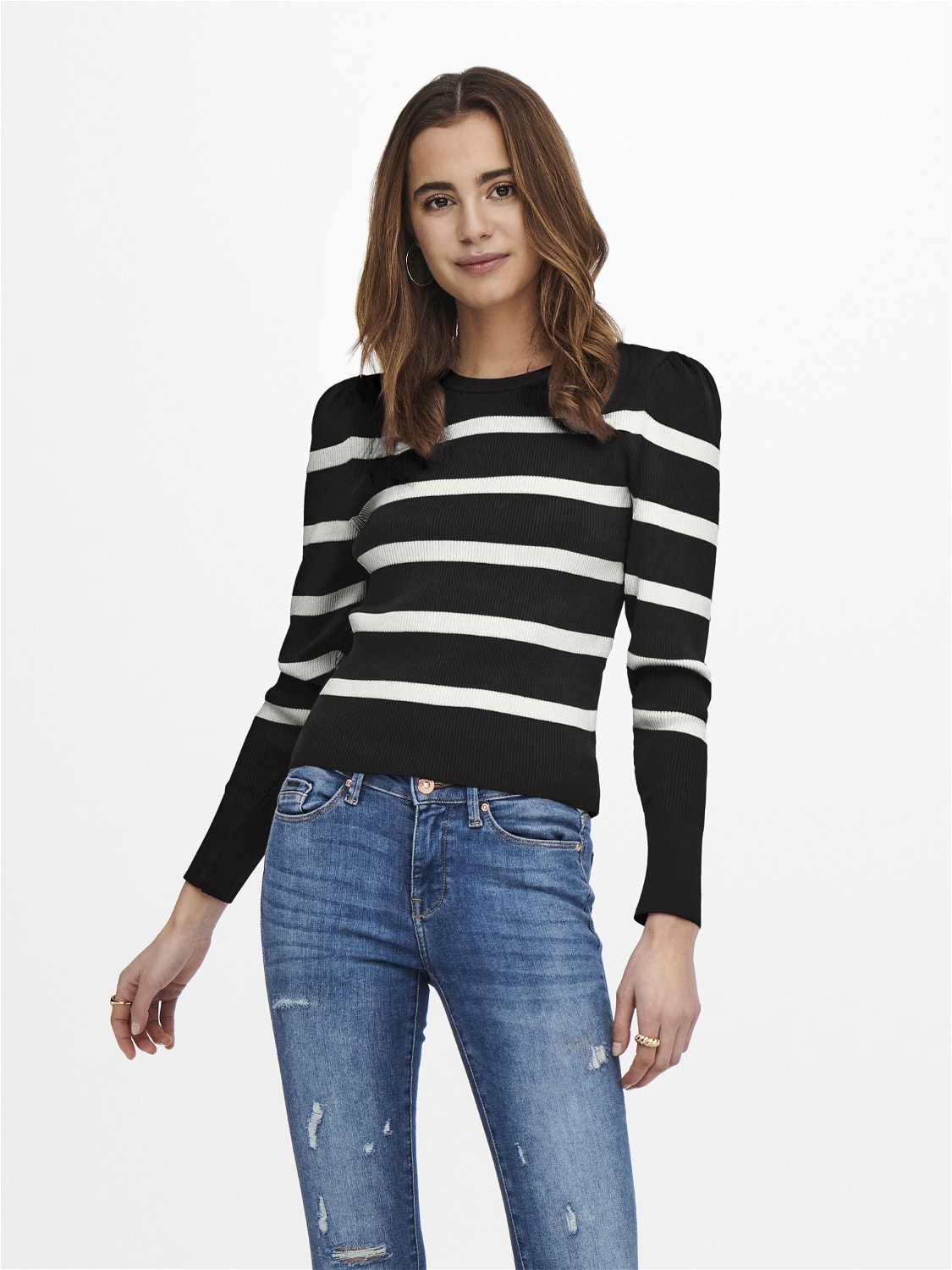 ONLY Puff sleeve knitted Pullover -Black - 15251029