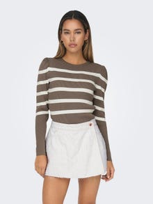 ONLY O-Neck Puff sleeves Pullover -Walnut - 15251029