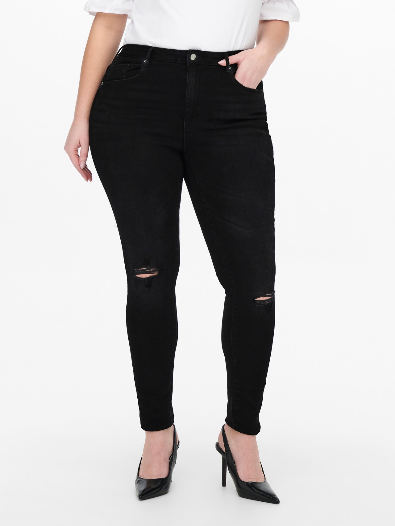 ONLY CARLaola Knee Cut high-waist skinny jeans -Black - 15251164