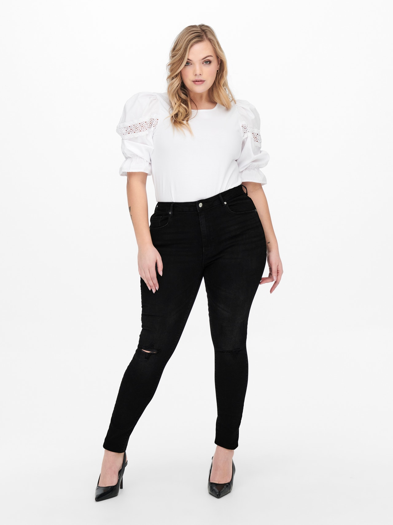 ONLY CARLaola Knee Cut high waist skinny jeans -Black - 15251164