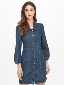 ONLY mini Puff sleeve Denim Dress -Medium Blue Denim - 15251263