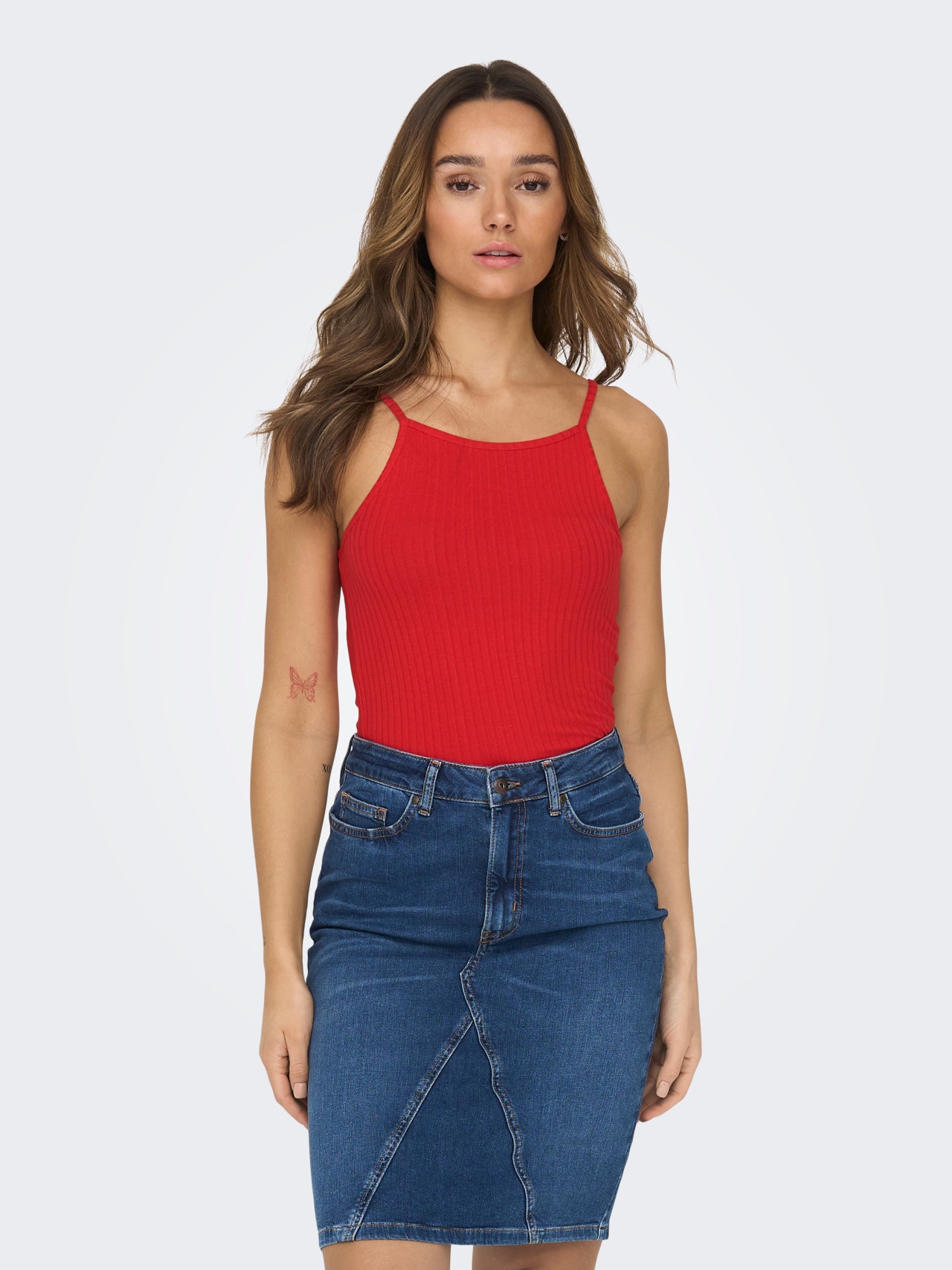 ONLY Rib Mouwloze top -Flame Scarlet - 15251304