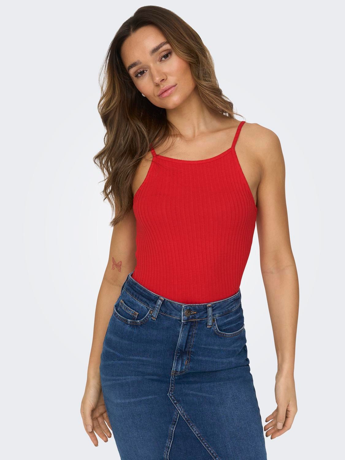 ONLY Tops Slim Fit Col carré -Flame Scarlet - 15251304