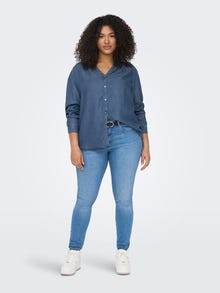 ONLY Regulāra piemērotība Ķīnas apkakle Pogas aproces Krekls -Dark Blue Denim - 15251608