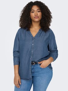 ONLY Regulāra piemērotība Ķīnas apkakle Pogas aproces Krekls -Dark Blue Denim - 15251608