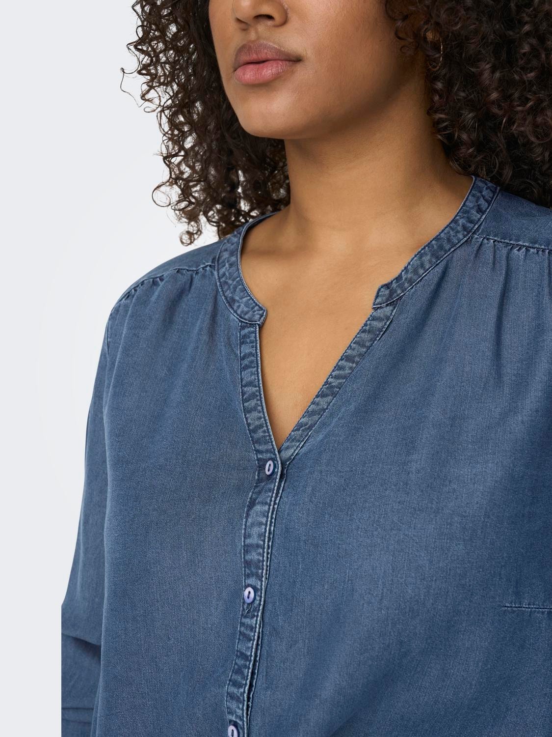 ONLY Regular Fit China Collar Shirt -Dark Blue Denim - 15251608
