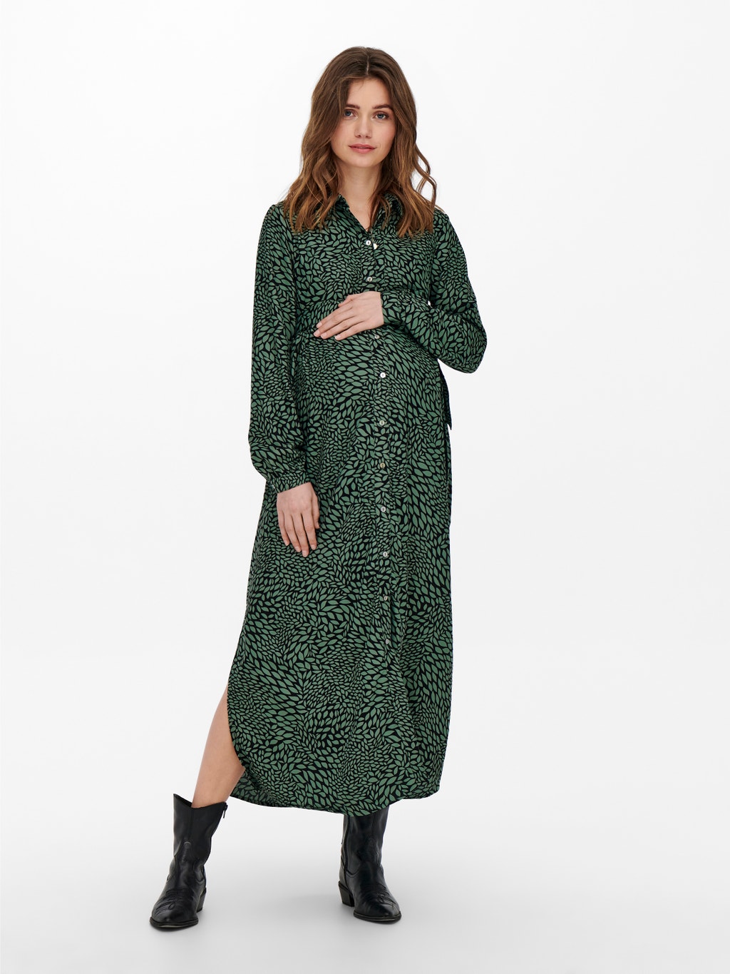 Regular Fit Shirt Collar Long Dress Medium Green Only Regular Fit Shirt Collar Long Dress Medium Green Only