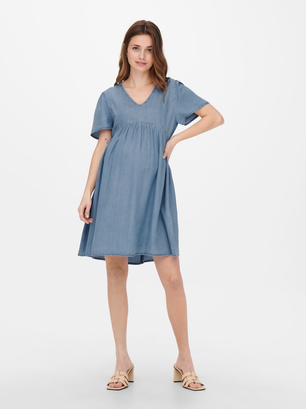 ONLY Normal geschnitten V-Ausschnitt Kurzes Kleid -Medium Blue Denim - 15251936