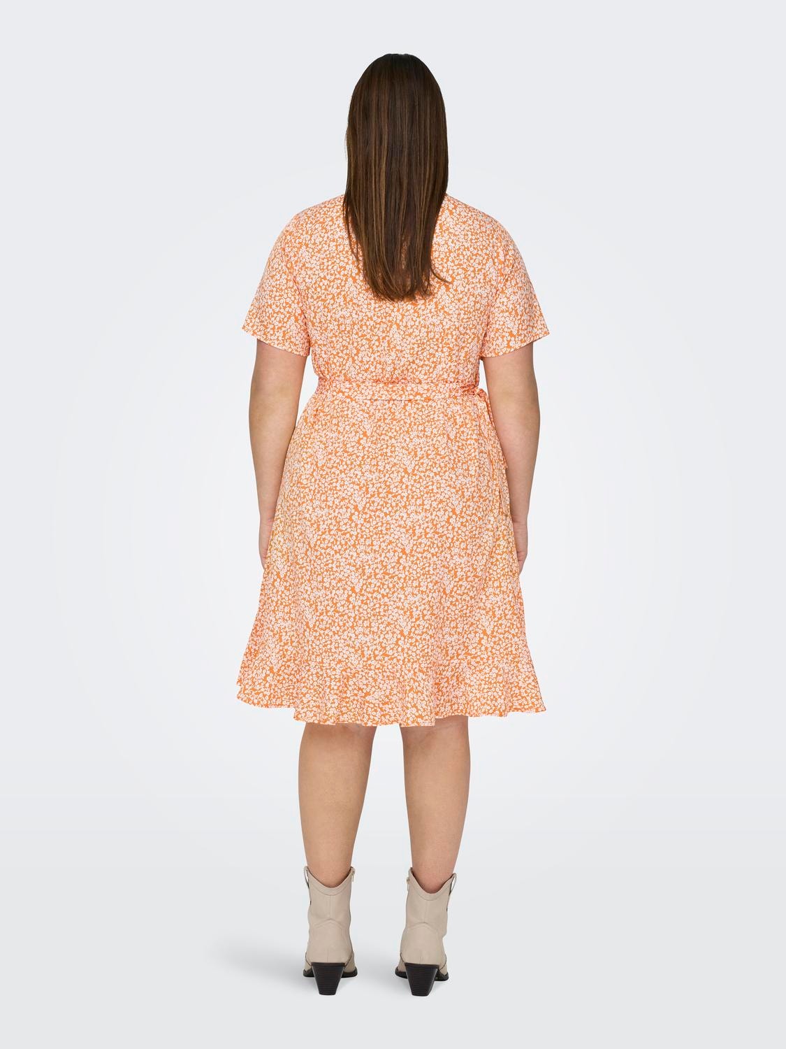 ONLY Regular Fit V-Neck Short dress -Flame Orange - 15252210