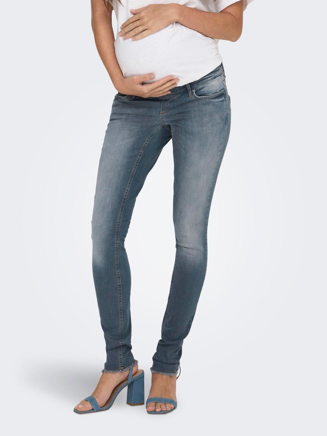 ONLY Skinny Fit Mittlere Taille Offener Saum Jeans -Special Blue Grey Denim - 15252232