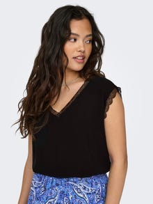 ONLY V-neck top with lace details -Black - 15252241