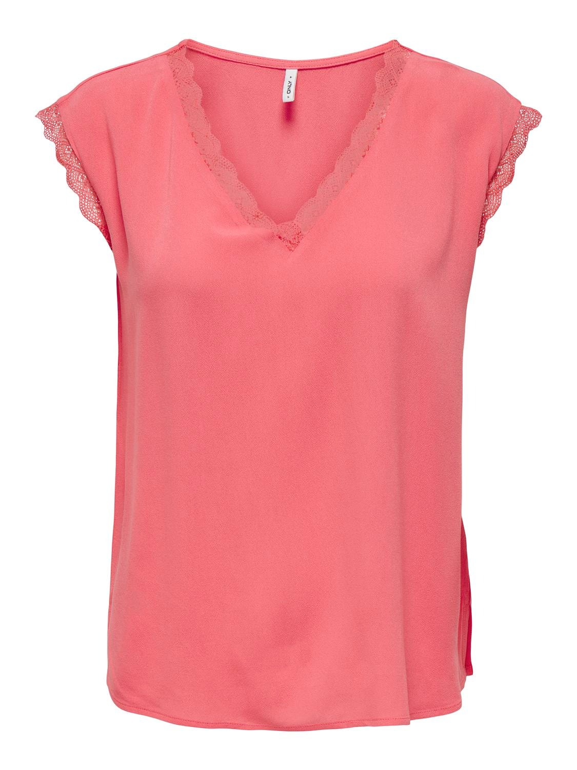 ONLY V-neck top with lace details -Rose of Sharon - 15252241