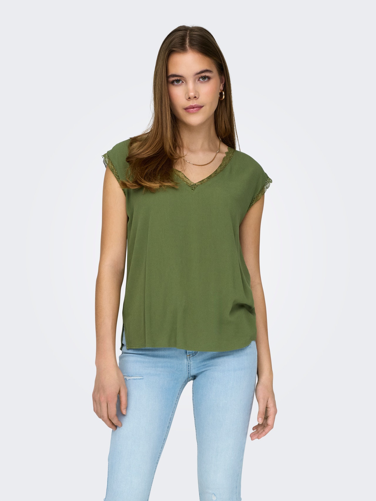 ONLY Tops Regular Fit Col en V -Olivine - 15252241