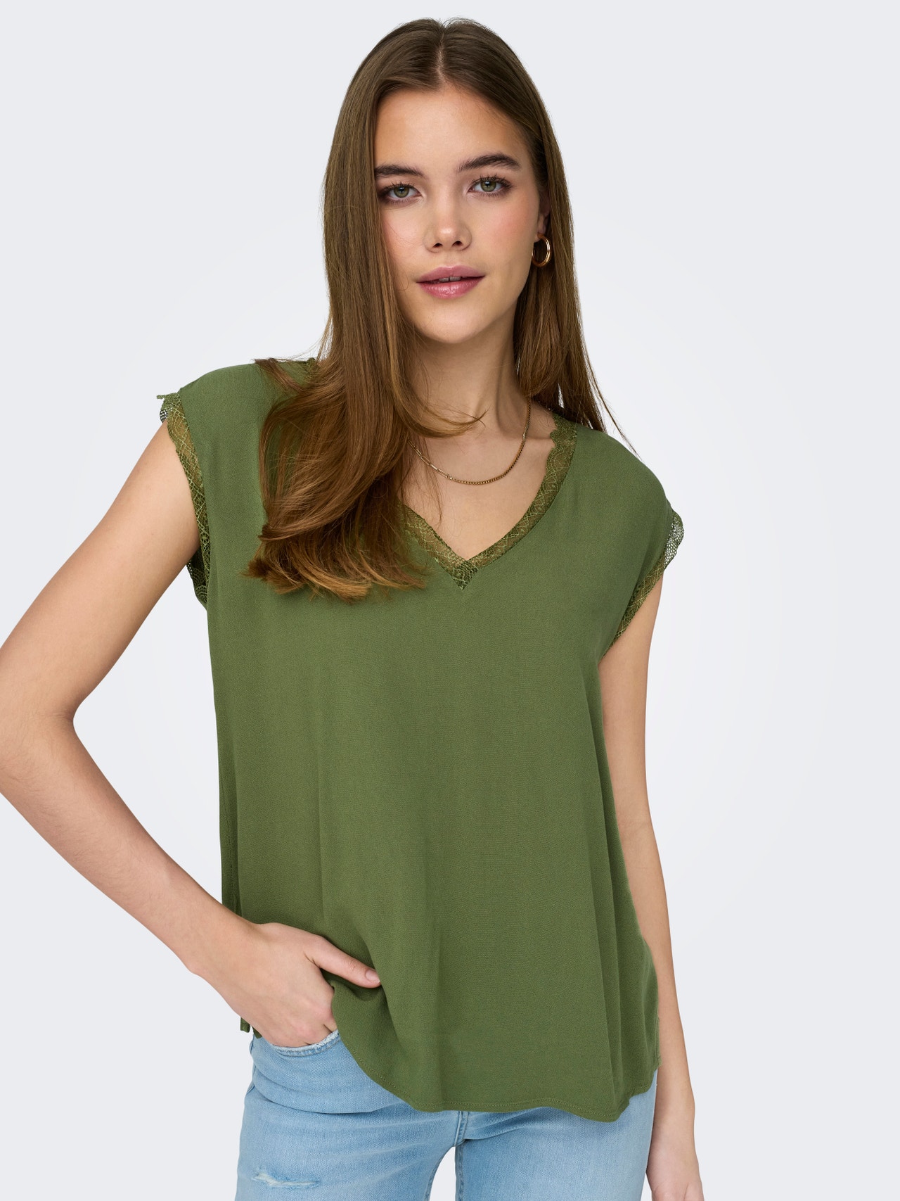 ONLY Tops Regular Fit Col en V -Olivine - 15252241