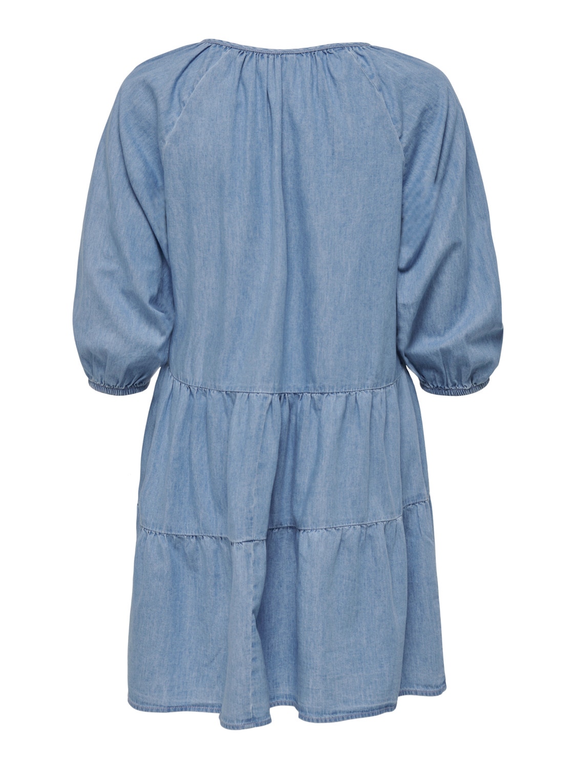 ONLY Normal geschnitten Rundhals Elastische Bündchen Voluminöser Armschnitt Kurzes Kleid -Light Blue Denim - 15252307