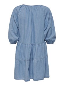ONLY Normal geschnitten Rundhals Elastische Bündchen Voluminöser Armschnitt Kurzes Kleid -Light Blue Denim - 15252307