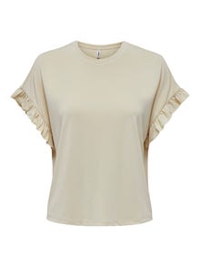 ONLY T-shirt med flæsedetalje -Sandshell - 15252456