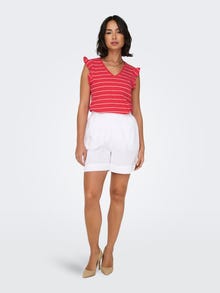 ONLY V-neck Ruffle Top -Flame Scarlet - 15252469