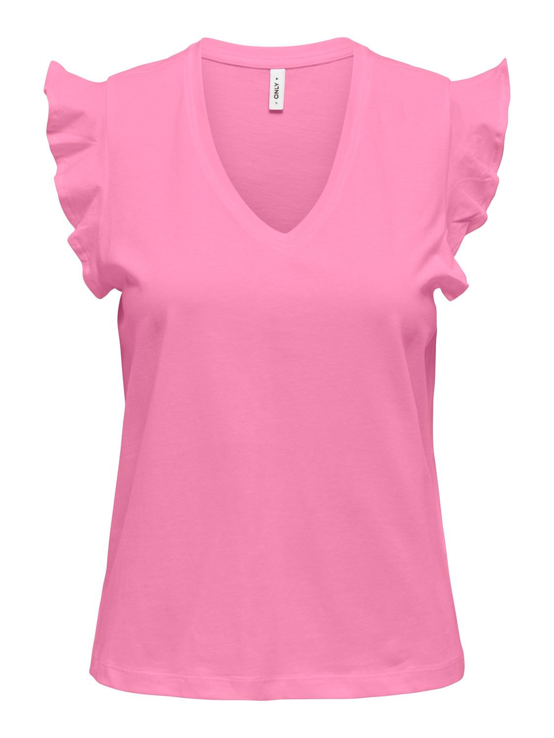 ONLY V-neck Ruffle Top -Begonia Pink - 15252469