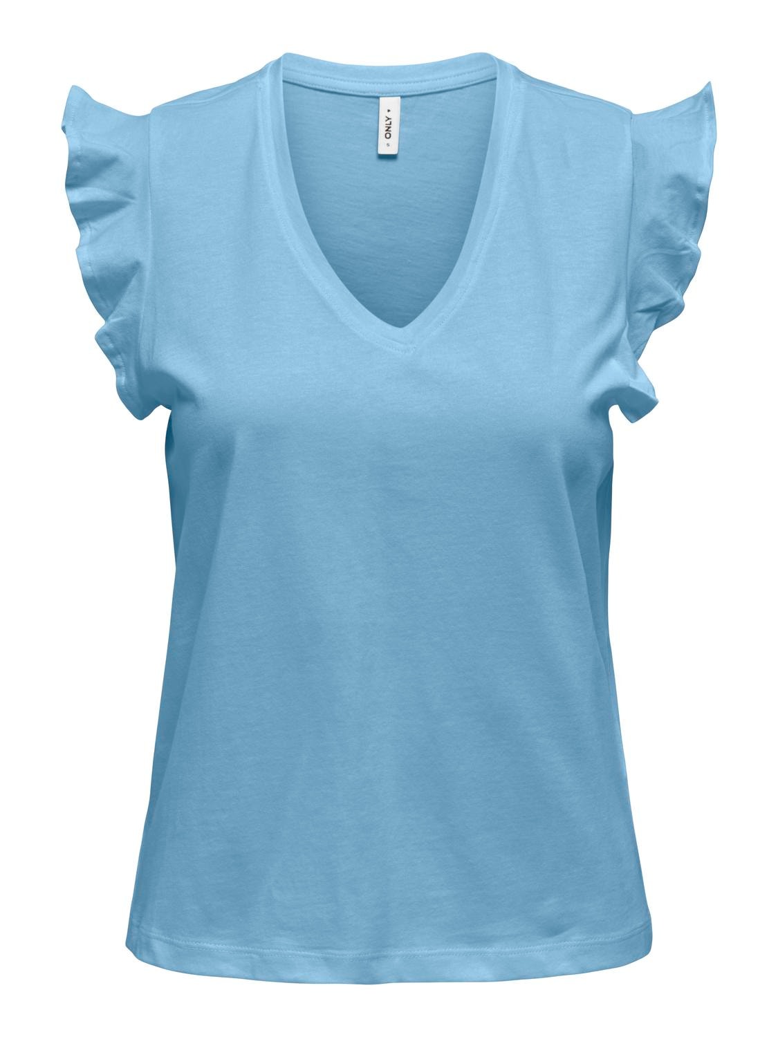 ONLY V-neck Ruffle Top -Clear Sky - 15252469